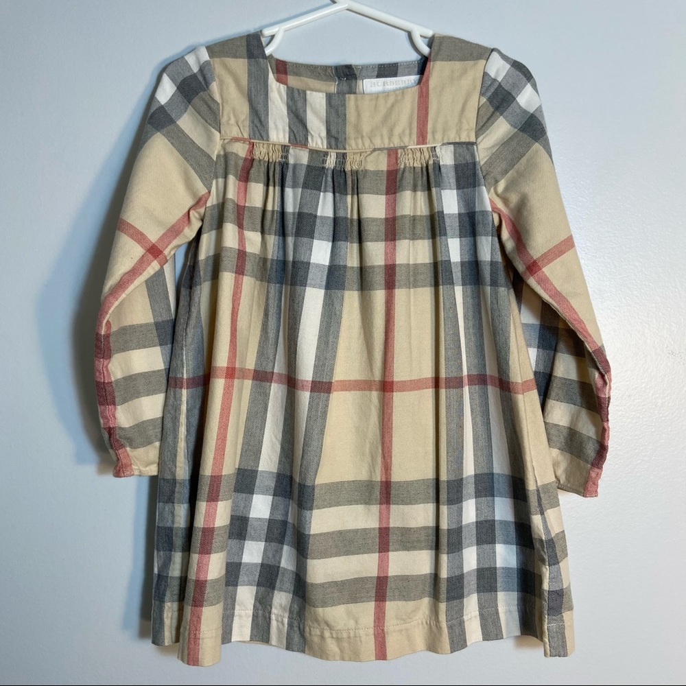 Burberry Raegan Check Shift Dress, Pale Stone- 3Y